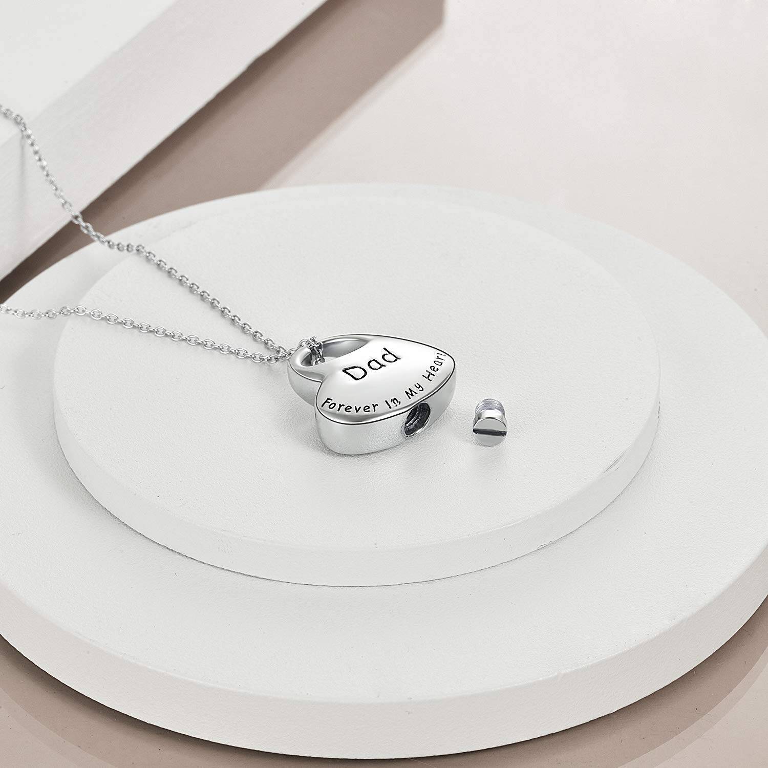 Sterling Silver Heart Angel Wing Dad Urn Necklace for Ashes with Engraved Word