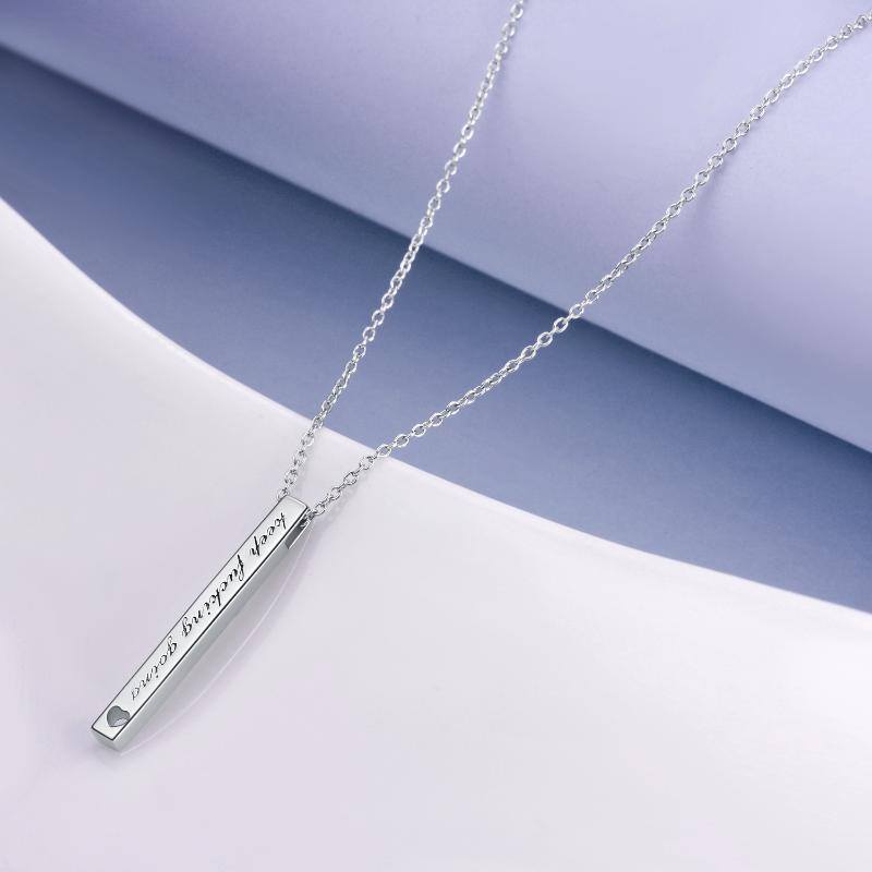 Sterling Silver Heart Bar Necklace with Engraved Word
