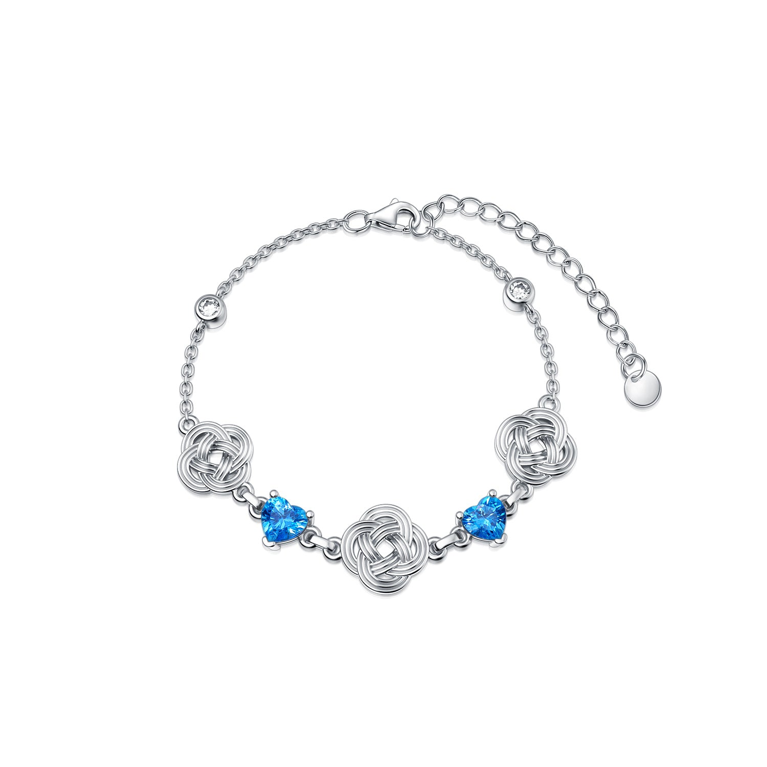 Sterling Silver Heart Cubic Zirconia Celtic Knot Charm Bracelet