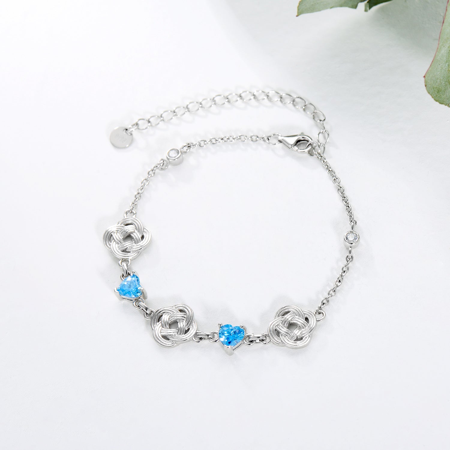 Sterling Silver Heart Cubic Zirconia Celtic Knot Charm Bracelet