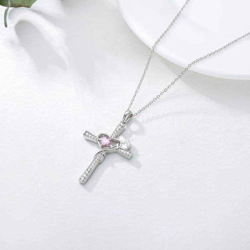 Sterling Silver Heart Cubic Zirconia Cross & Stethoscope Pendant Necklace