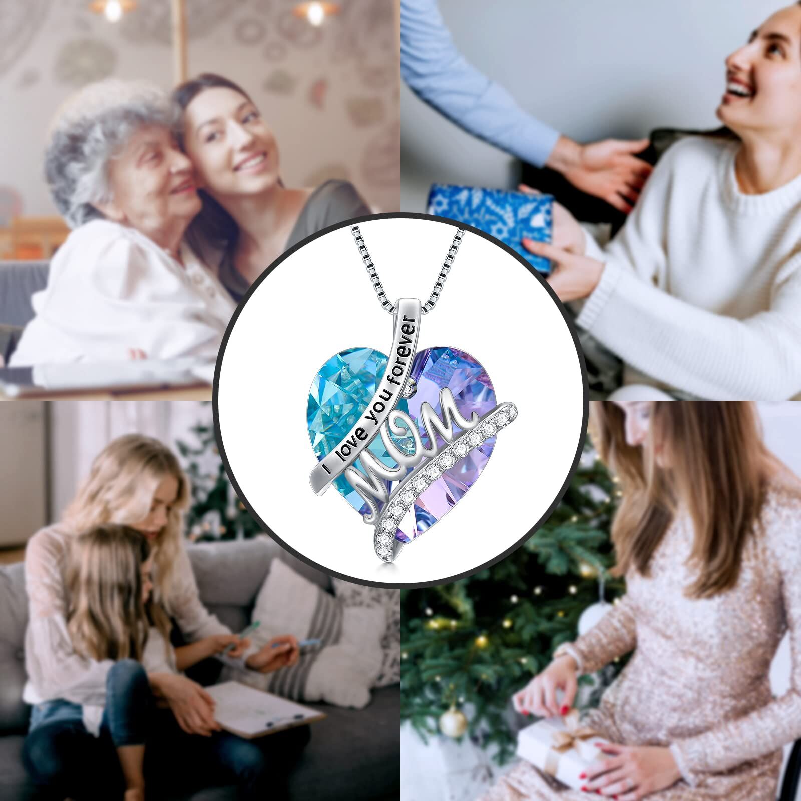 Sterling Silver Heart Crystal Engraved Box Chain Necklace for Women
