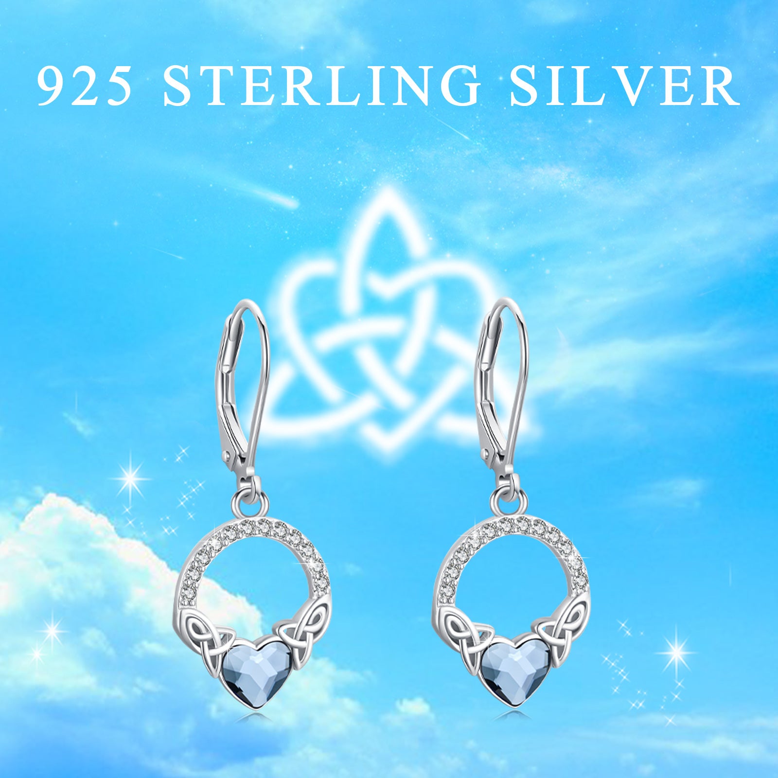 Sterling Silver Heart Crystal & Cubic Zirconia Celtic Knot Lever-back Earrings
