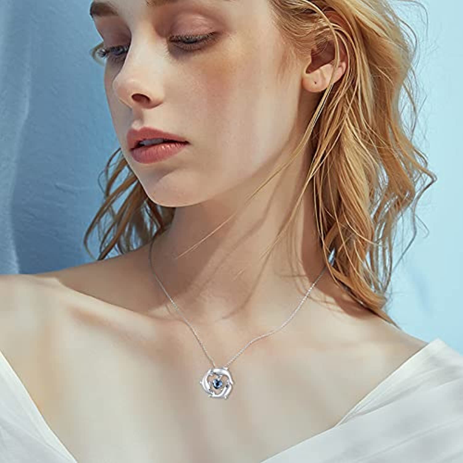 Sterling Silver Heart Crystal Dolphin Pendant Necklace For Women