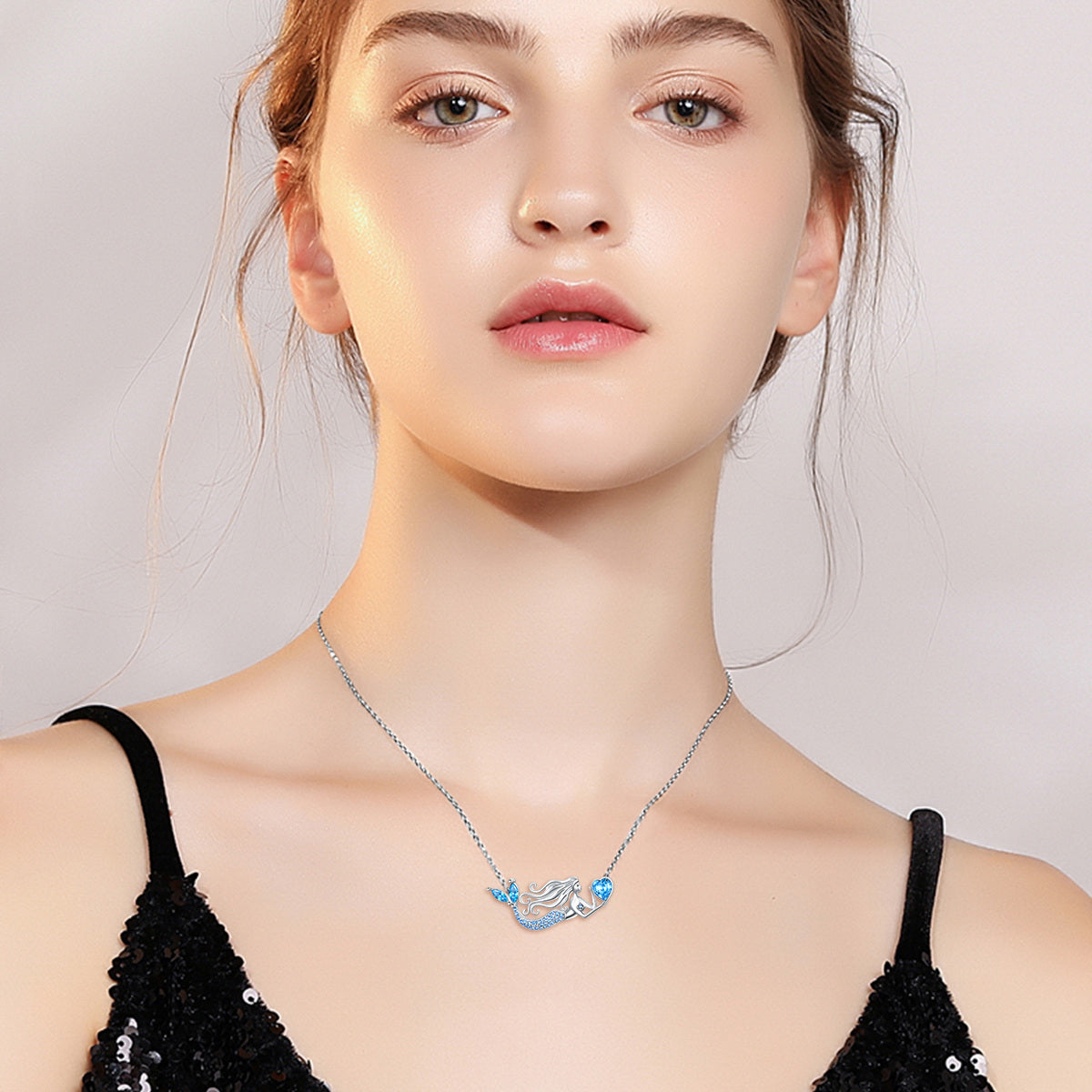 Sterling Silver Heart Crystal Mermaid Pendant Necklace