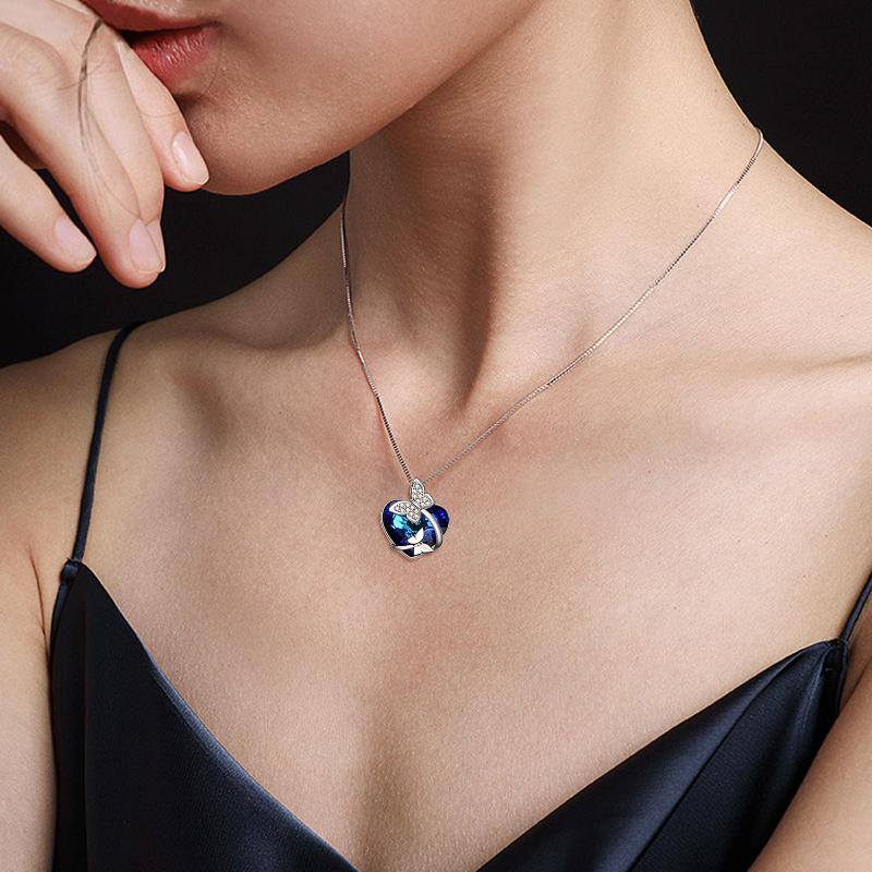 Sterling Silver Heart Crystal Pendant Necklace