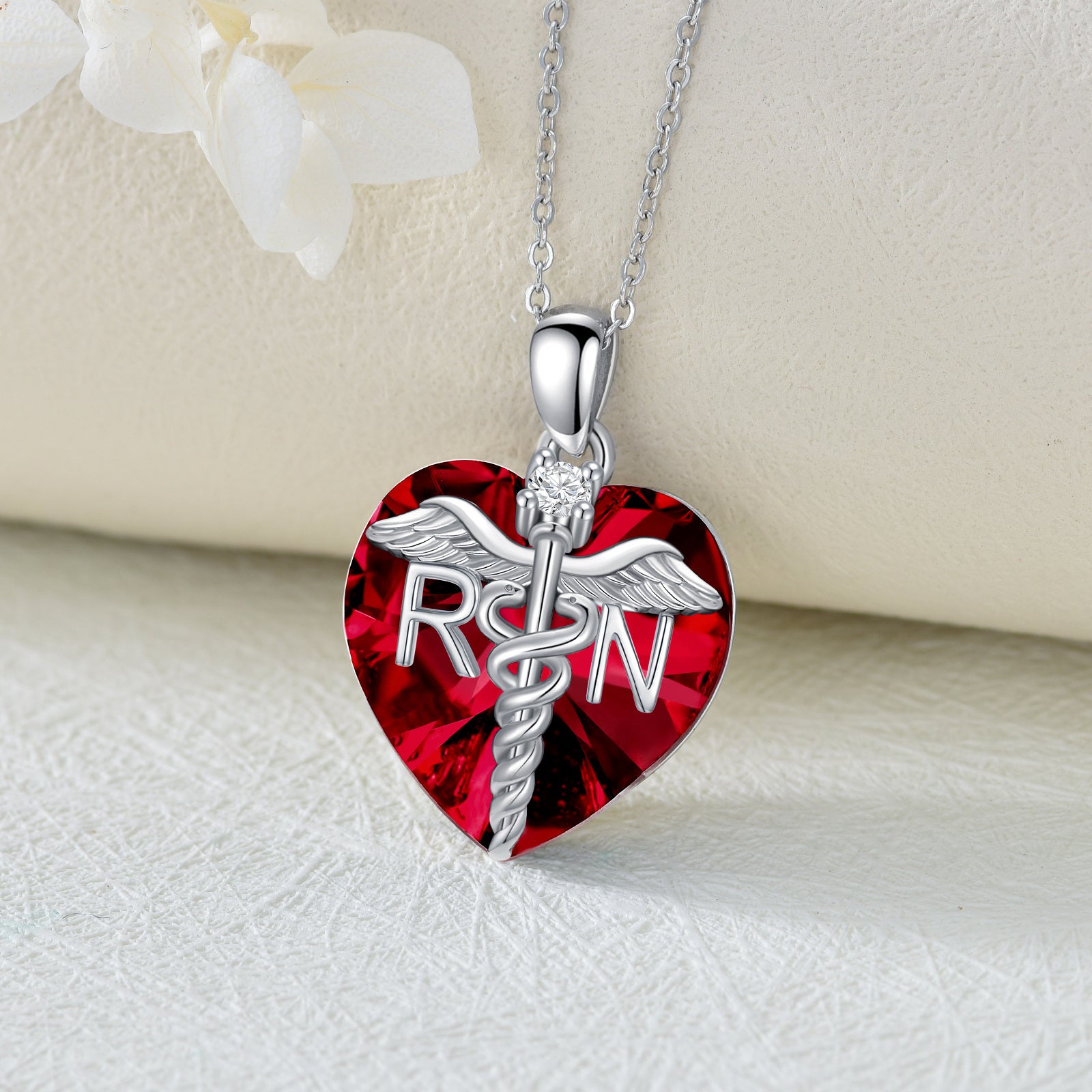 Sterling Silver Heart Crystal Pendant Necklace