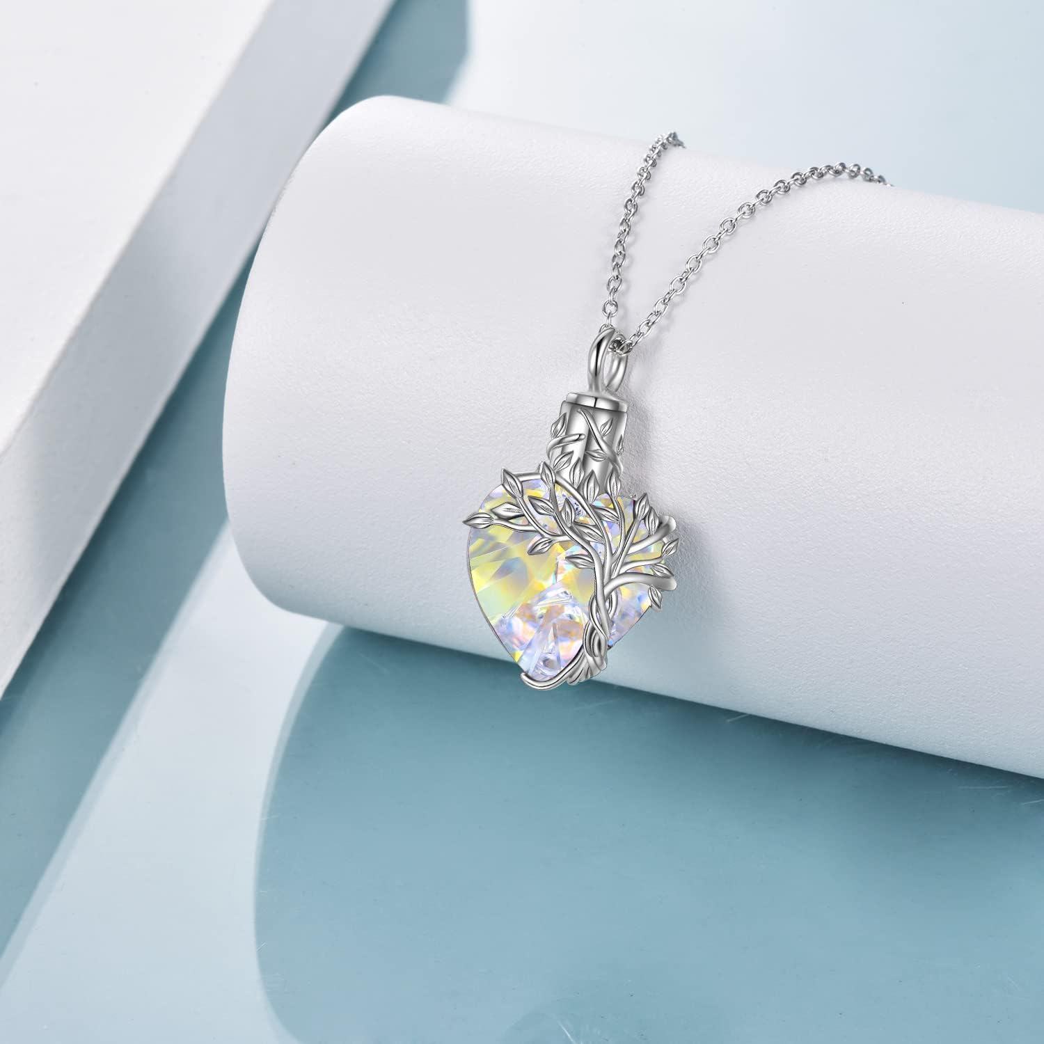 Sterling Silver Heart Crystal Tree Of Life Urn Necklace For Ashes