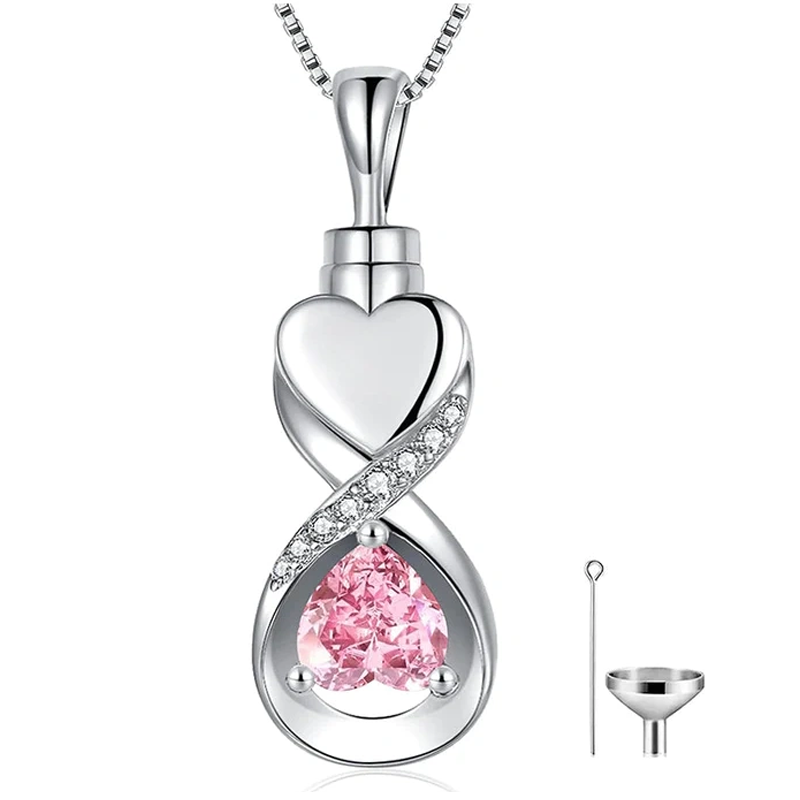 Sterling Silver Cubic Zirconia Heart & Infinity Symbol Urn Necklace for Ashes