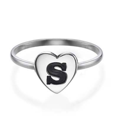 Sterling Silver Heart Initial Ring