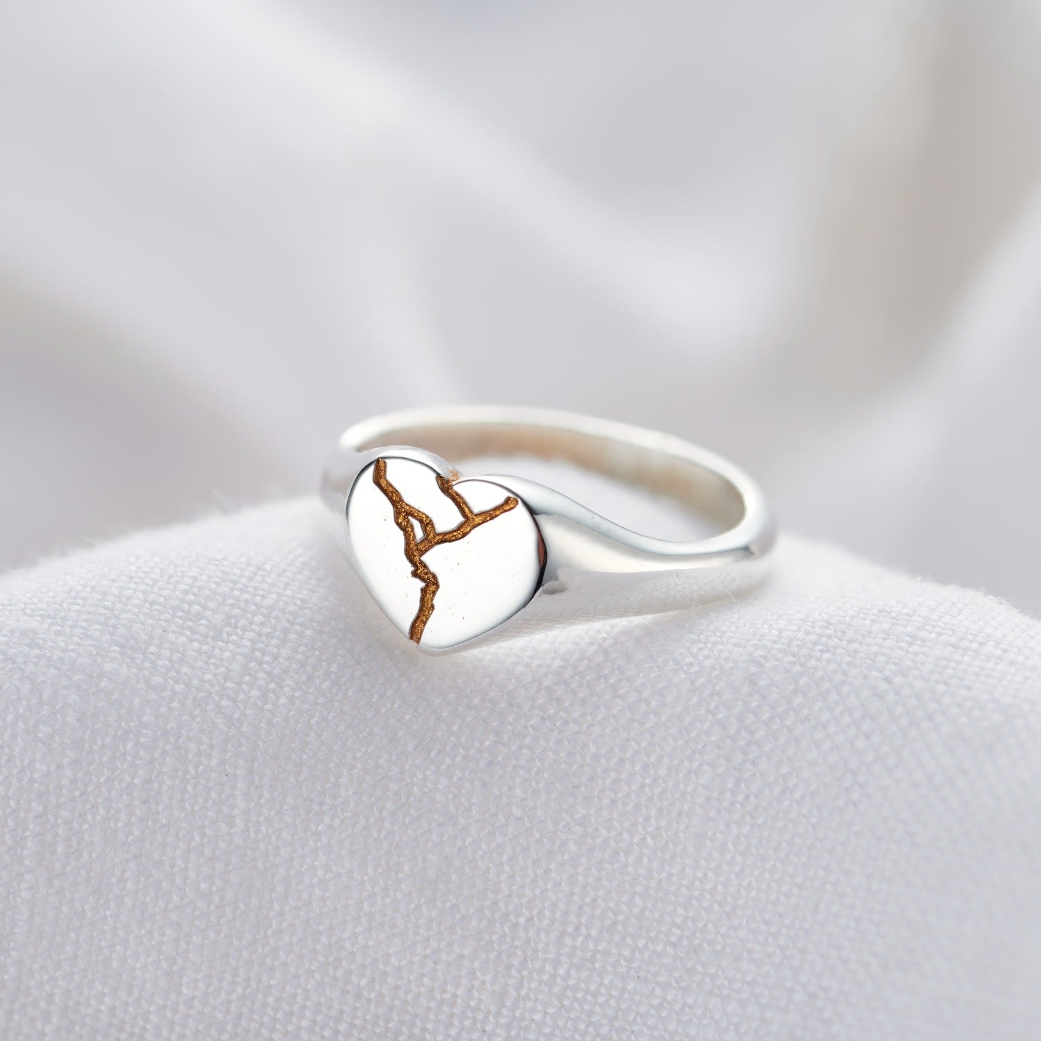 Sterling Silver Heart Kintsugi Signet Ring