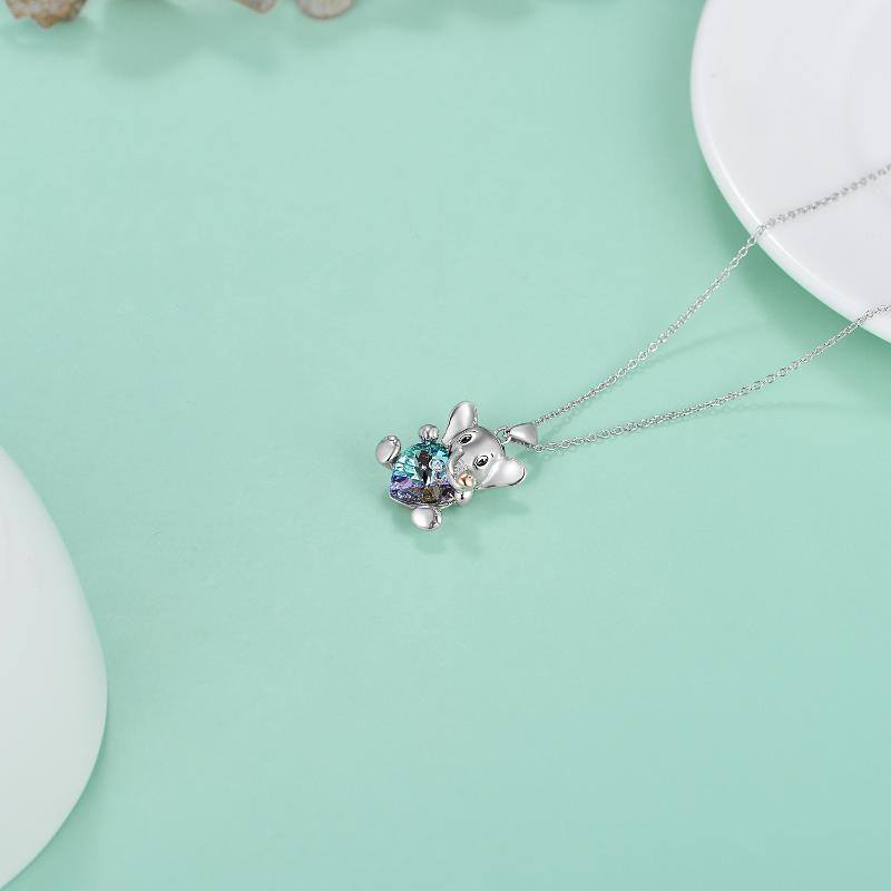 Sterling Silver Two-tone Elephant Heart Crystal Necklace for Women