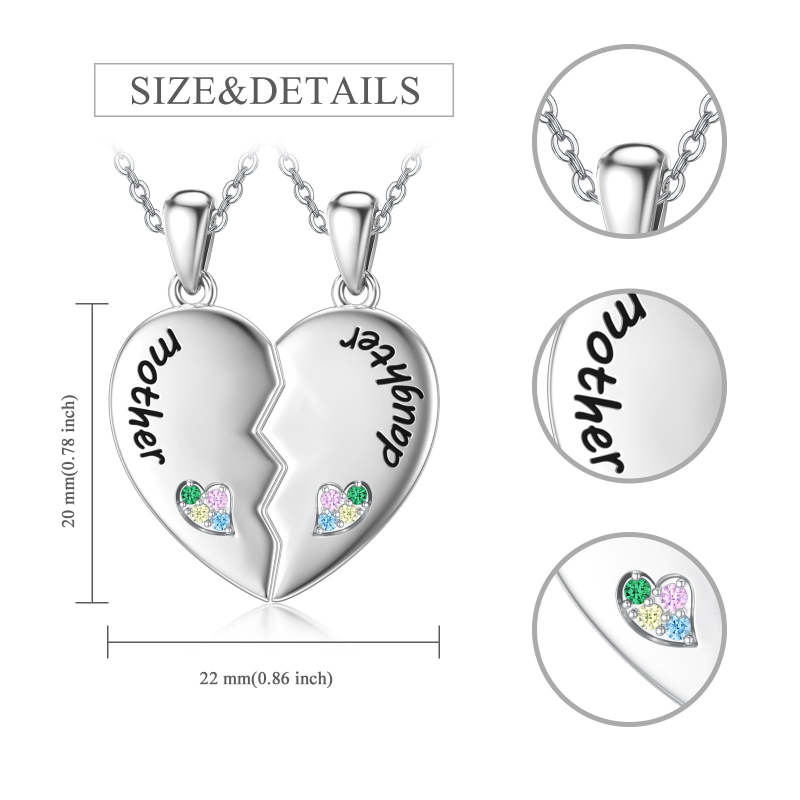 Sterling Silver Heart Mother & Daughter Couple Pendant Necklace