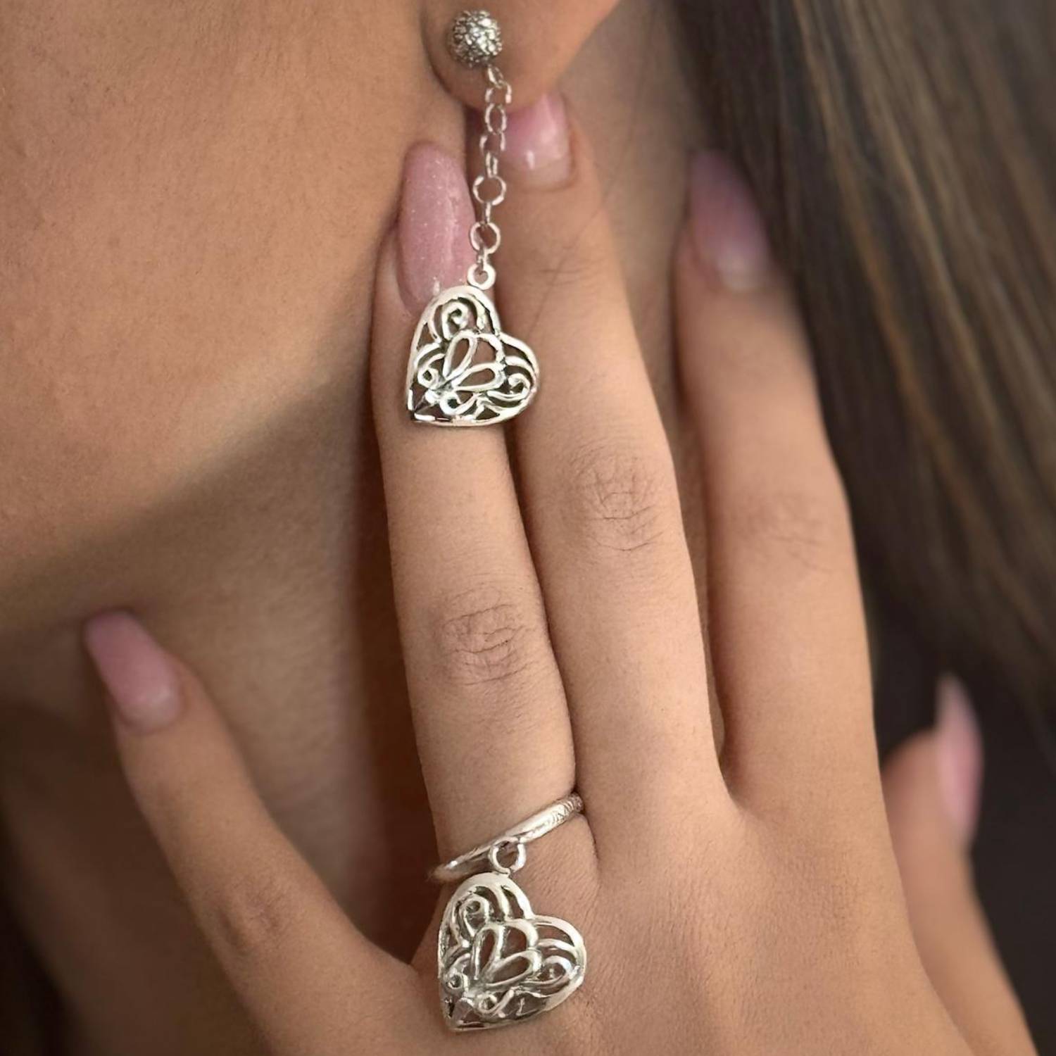 Sterling Silver Dangling Heart Earrings – Romantic Filigree Design – Unaloe Jewellery For Women