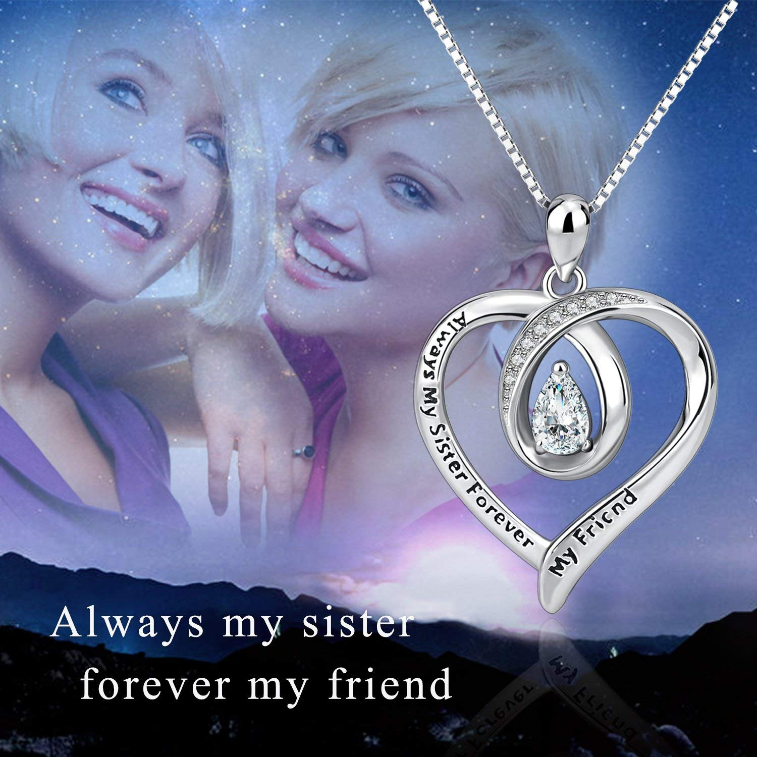 Sterling Silver Cubic Zirconia Heart Pendant Necklace with Box Chain