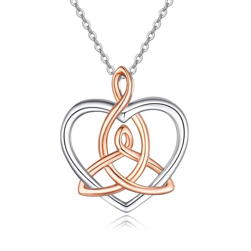Sterling Silver Two-tone Celtic Knot & Heart Pendant Necklace