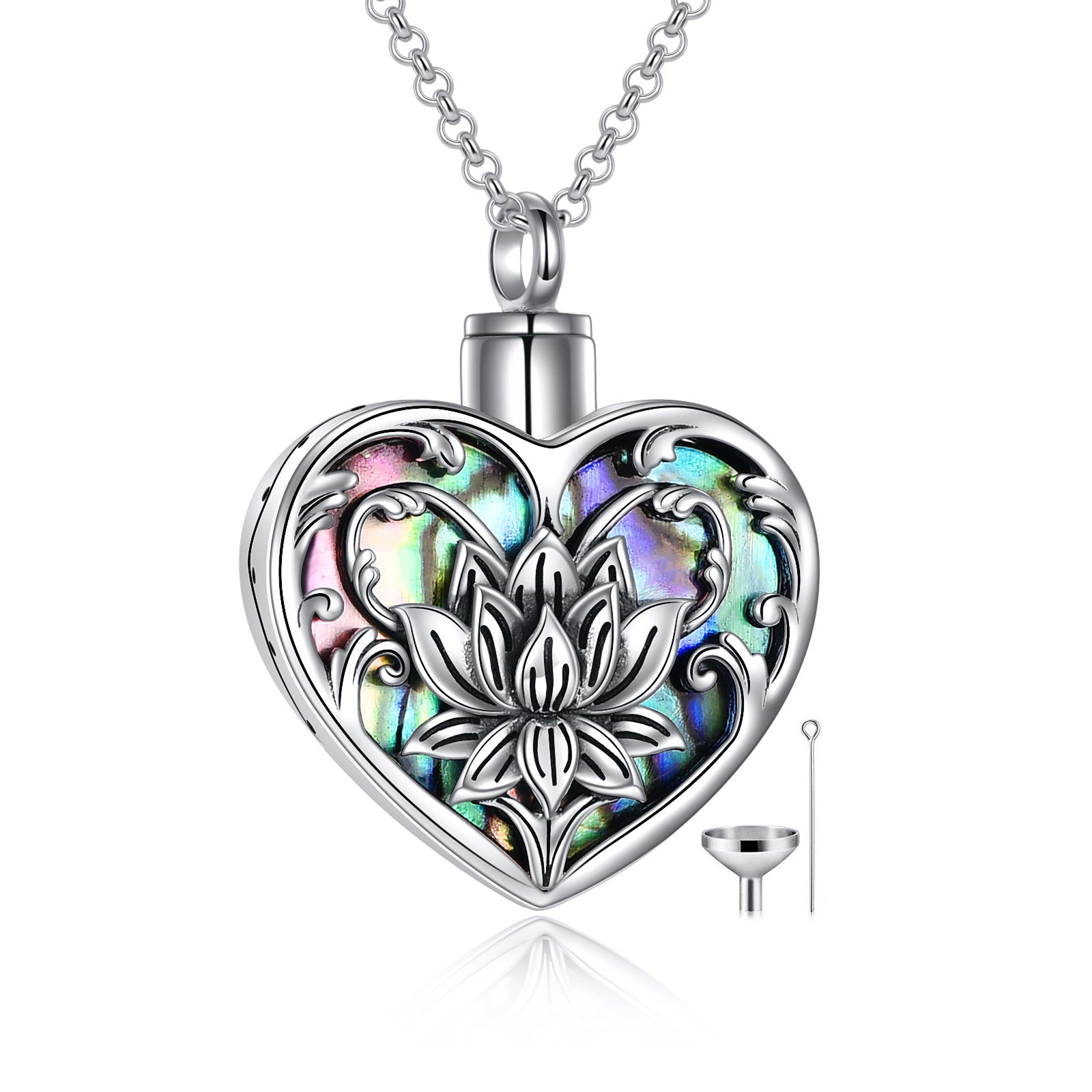 Sterling Silver Heart Abalone Shellfish Lotus Urn Necklace For Ashes