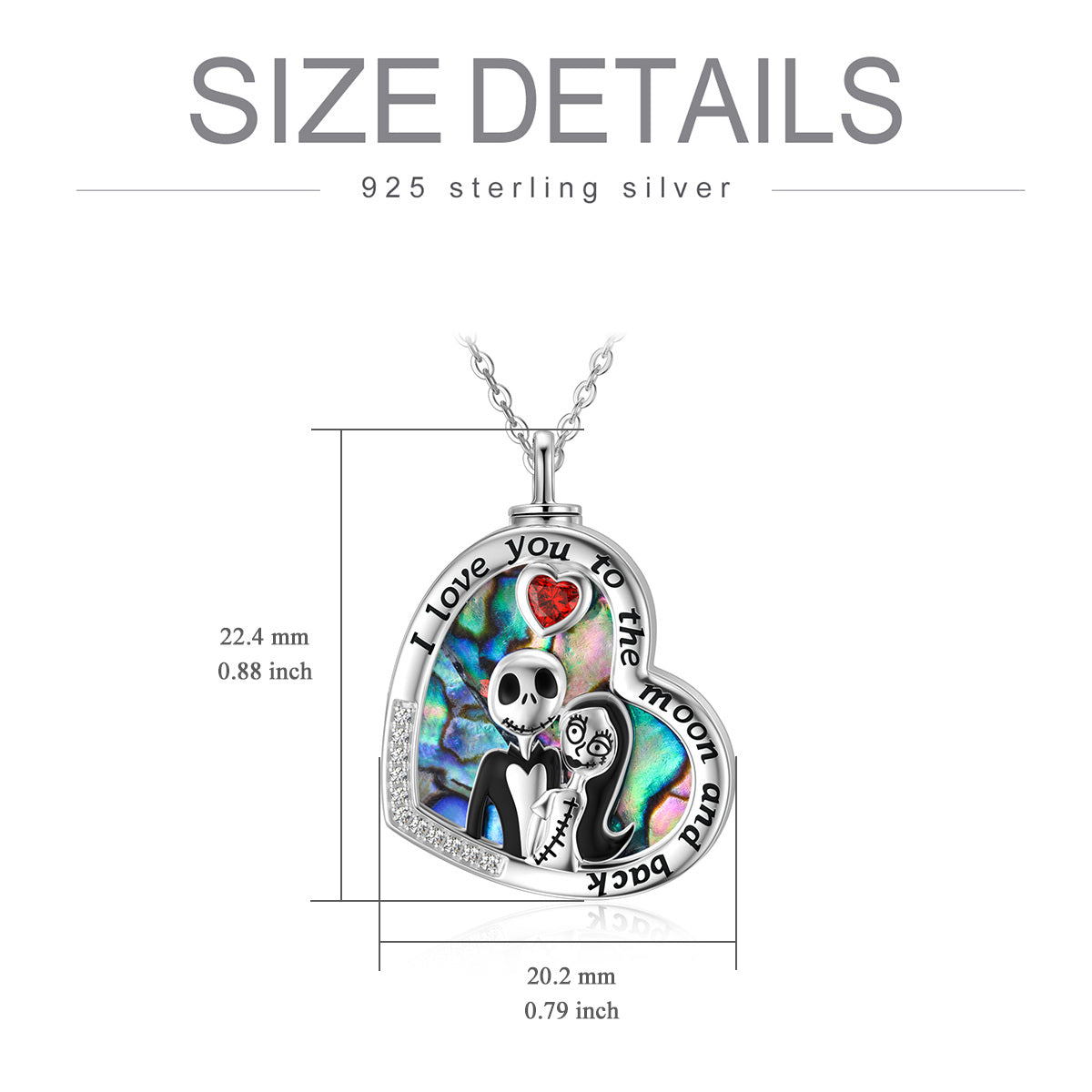 Sterling Silver Heart Shaped Abalone Shellfish Heart & Skull Urn Necklace for Ashes with Engraved Word
