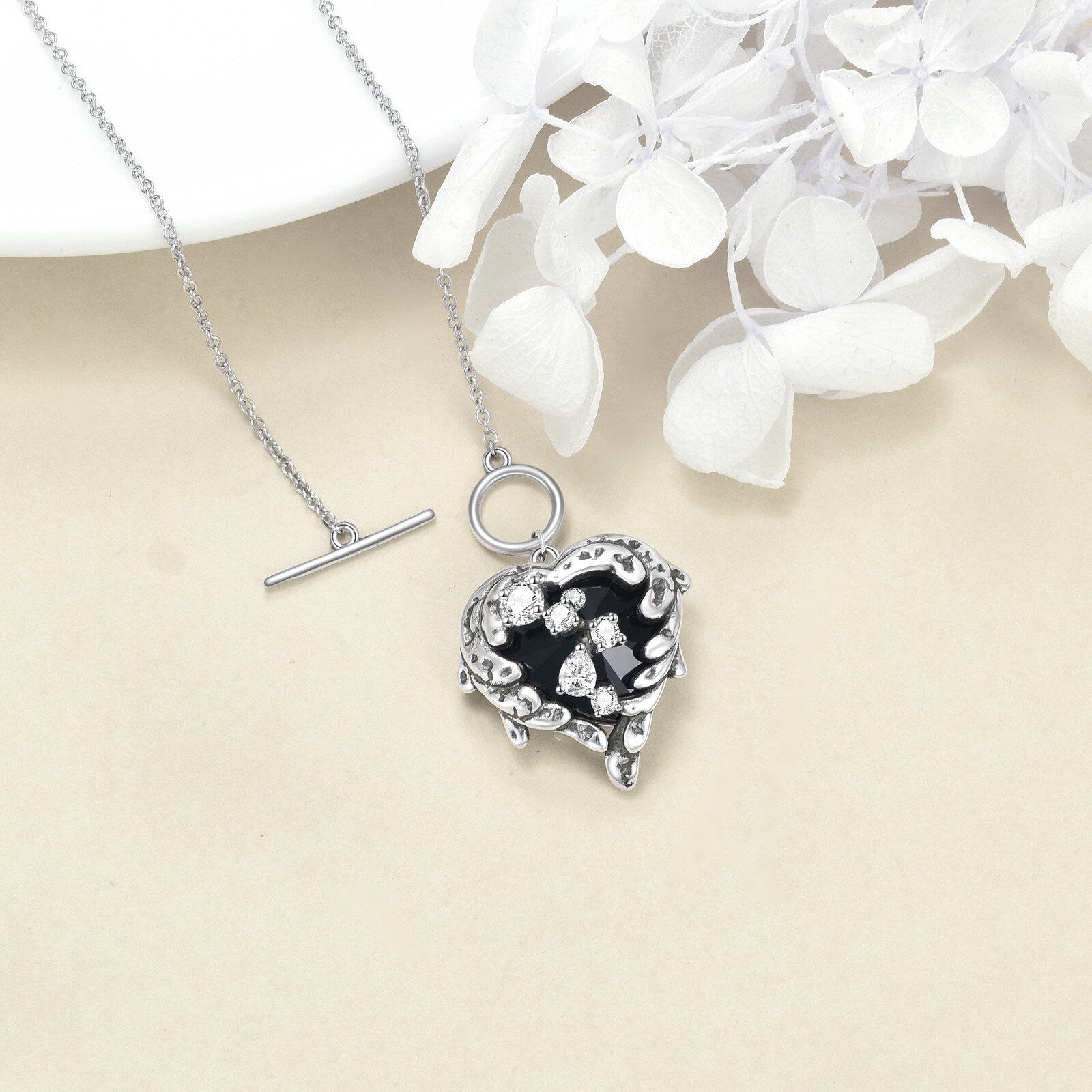 Sterling Silver Angel Wing & Heart Crystal Pendant Necklace