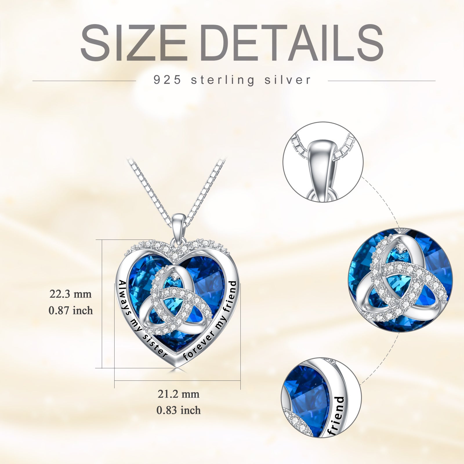 Sterling Silver Heart Crystal With Zircon Celtic Knot Pendant Necklace For Sister Women