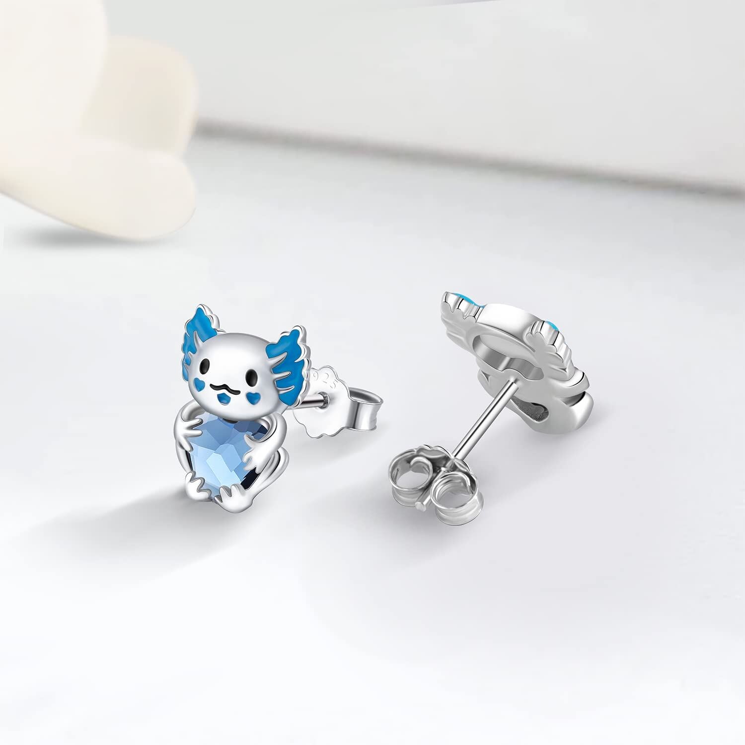 Sterling Silver Heart Crystal With Axolotl Stud Earrings For Women