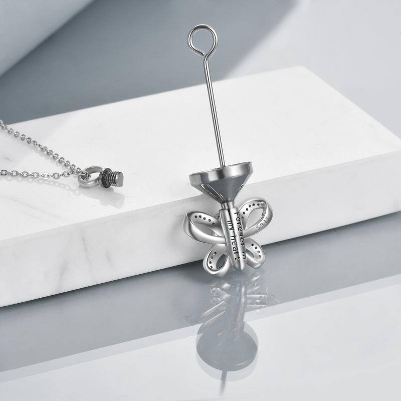 Sterling Silver Heart Shaped Crystal Butterfly Urn Necklace for Ashes