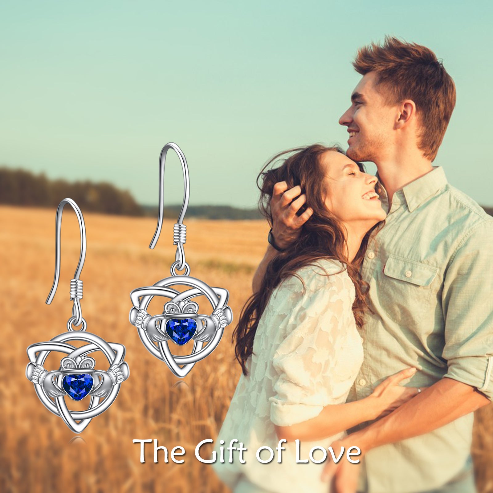 Sterling Silver Heart Crystal Celtic Knot Drop Earrings for Women