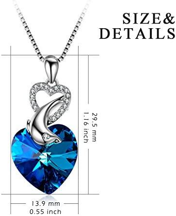 Sterling Silver Heart Crystal With Dolphin Pendant Necklace For Women