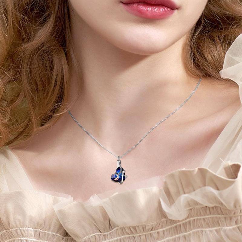 Sterling Silver Heart Crystal Dolphin Urn Necklace For Ashes With Engraved Word