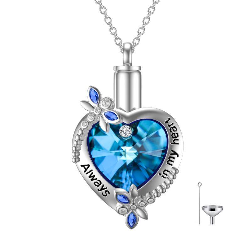 Sterling Silver Heart Crystal Dragonfly Urn Necklace For Ashes With Engraved Word For Women