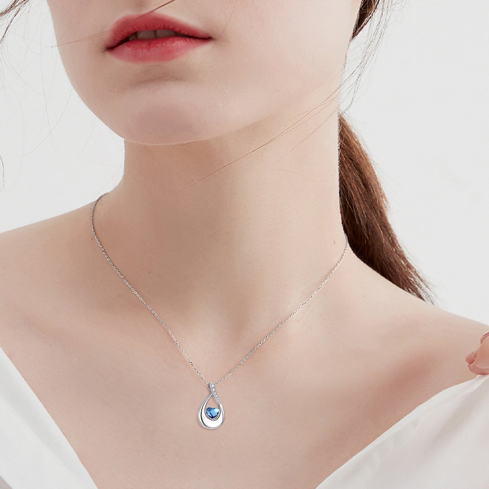 Sterling Silver Heart Shaped Crystal Drop Shape & Infinity Symbol Urn Necklace for Ashes