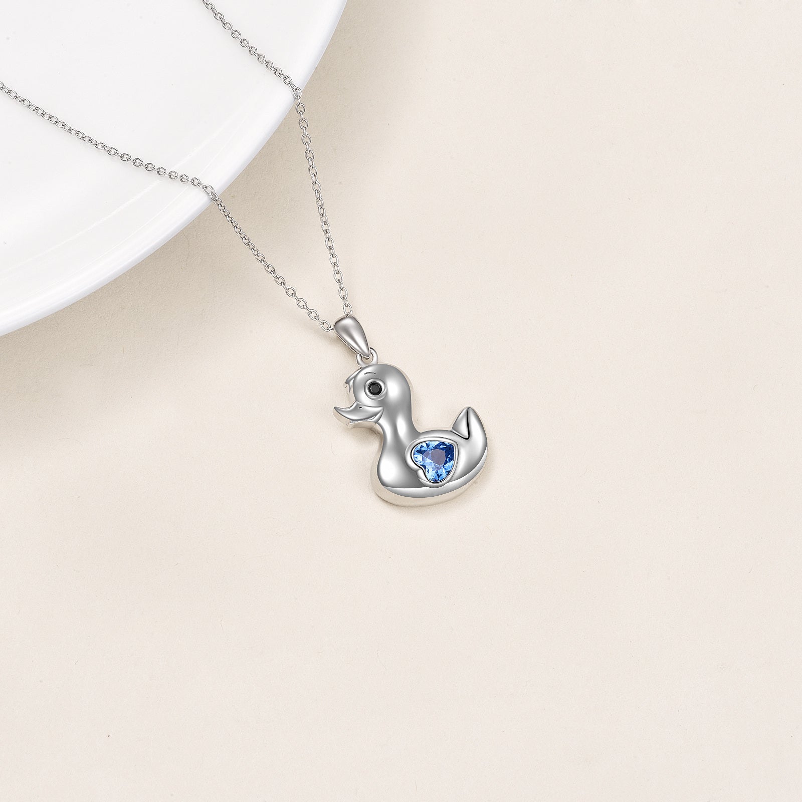 Sterling Silver Heart Crystal Duck Pendant Necklace For Women
