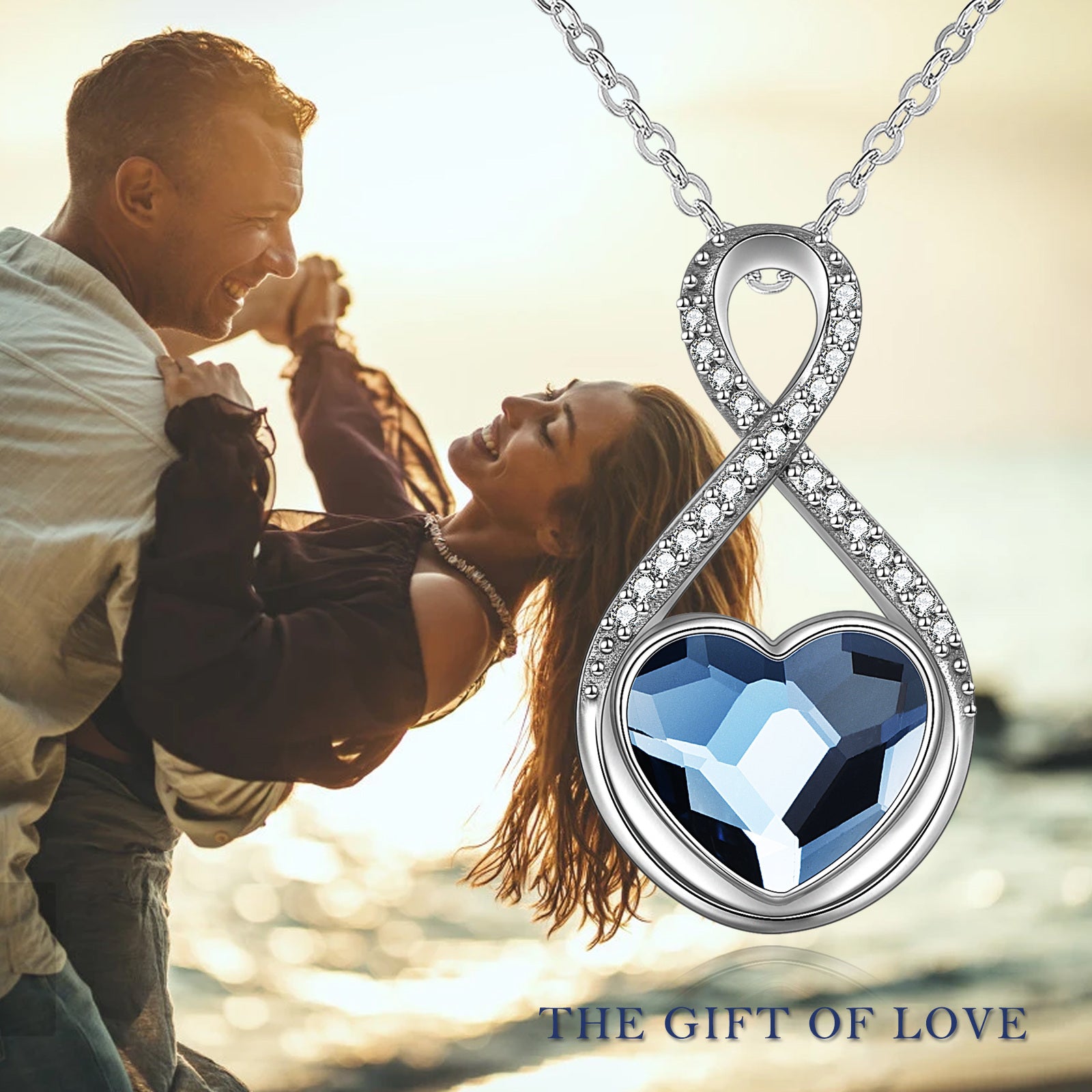 Sterling Silver Heart Shaped Crystal Infinite Symbol Urn Necklace for Ashes with Engraved Word