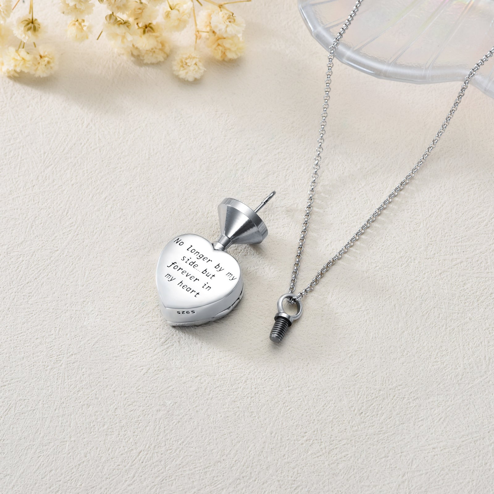 Sterling Silver Heart Crystal Paw With Angel Wing With Personalized Photo Locket Urn Necklace For Ashes For Women