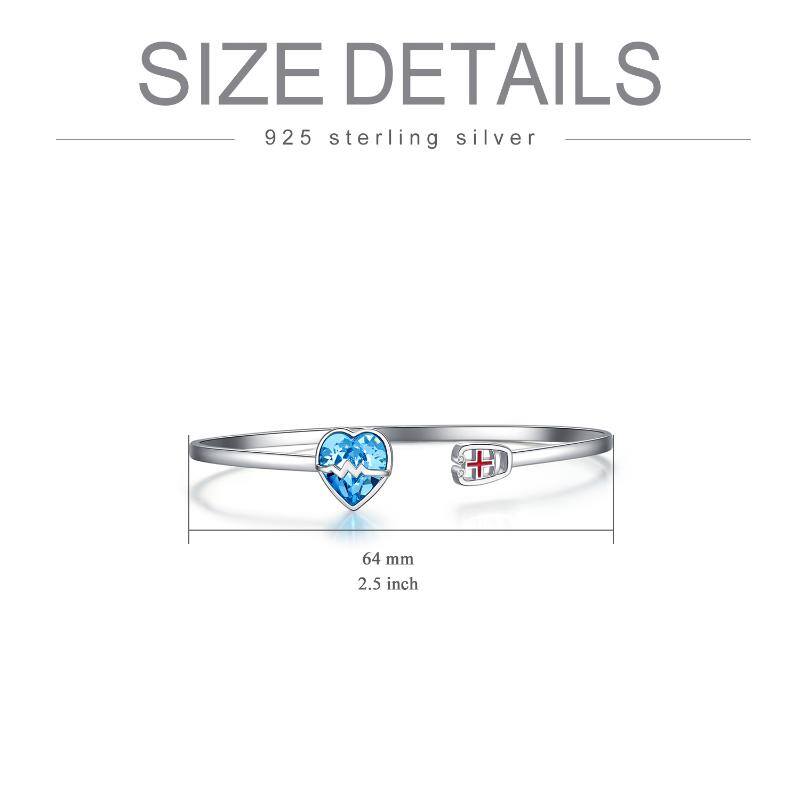 Sterling Silver Heart Crystal With Stethoscope Pendant Bangle For Women