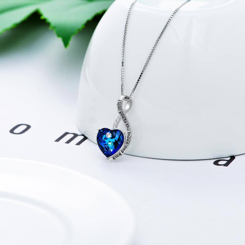 Sterling Silver Heart Crystal Pendant Necklace With Engraved Word For Women