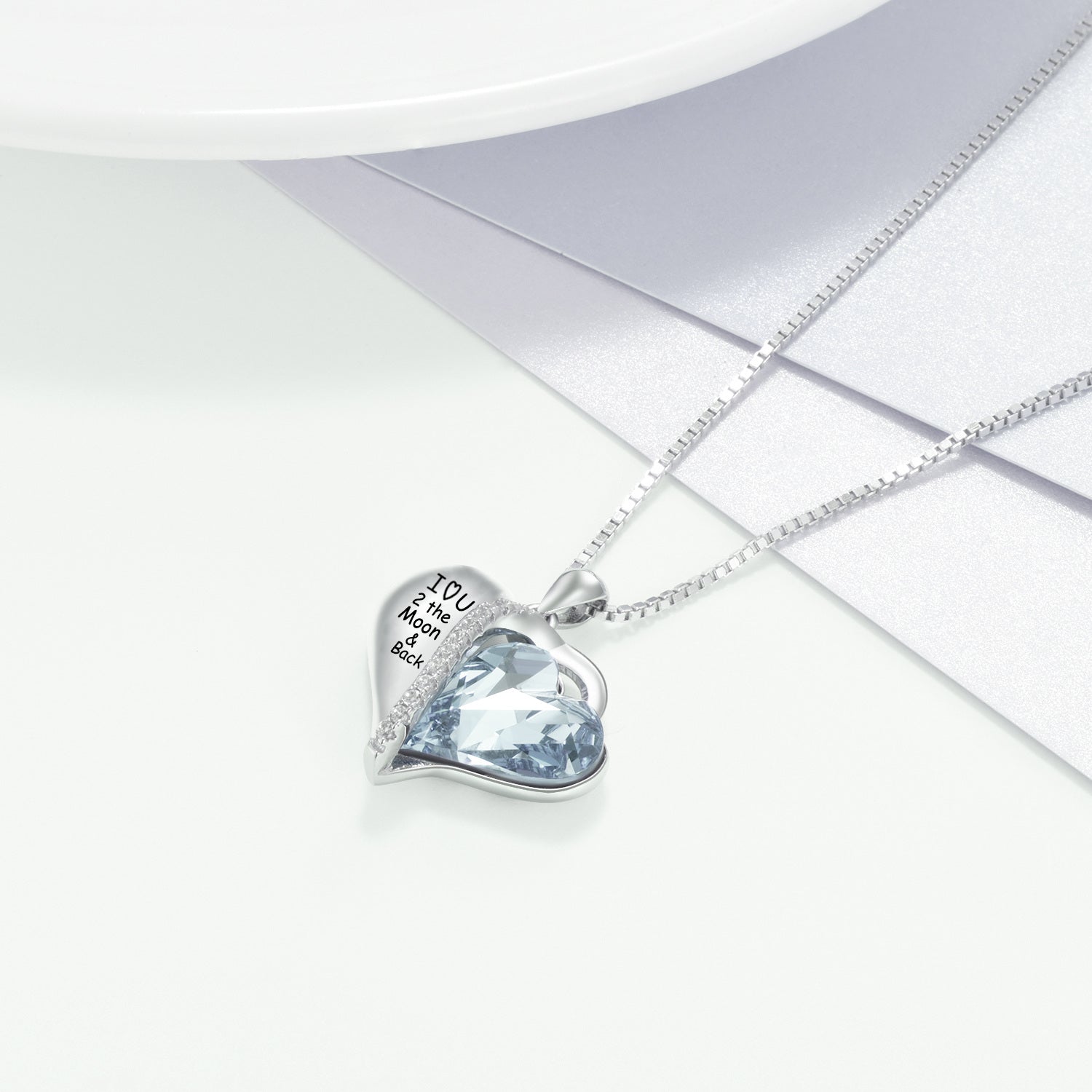 Sterling Silver Heart Crystal Heart Pendant Necklace With Engraved Word For Women