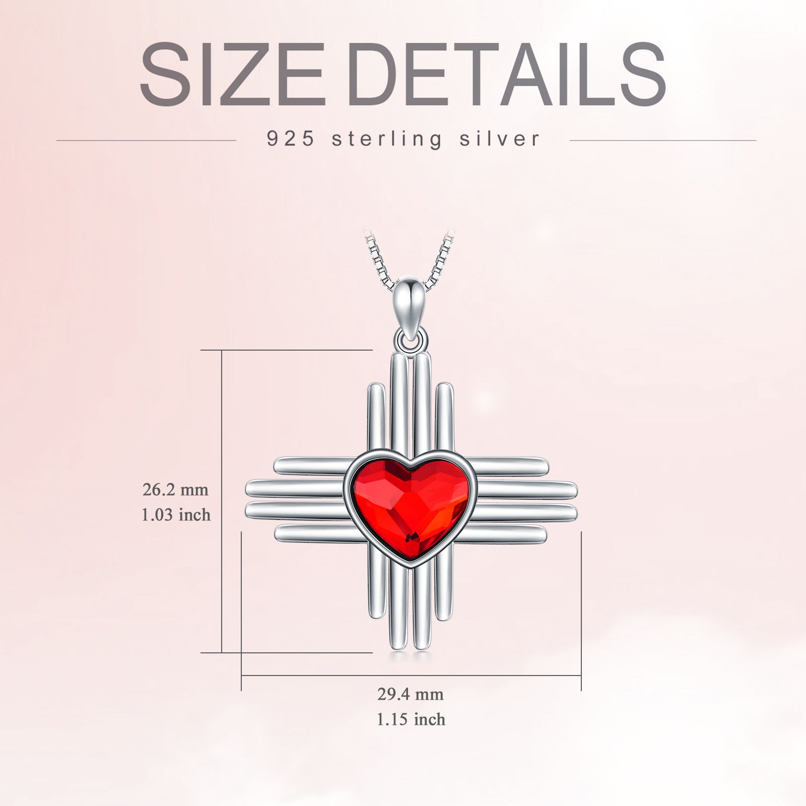 Sterling Silver Heart Crystal Cross Pendant Necklace For Women