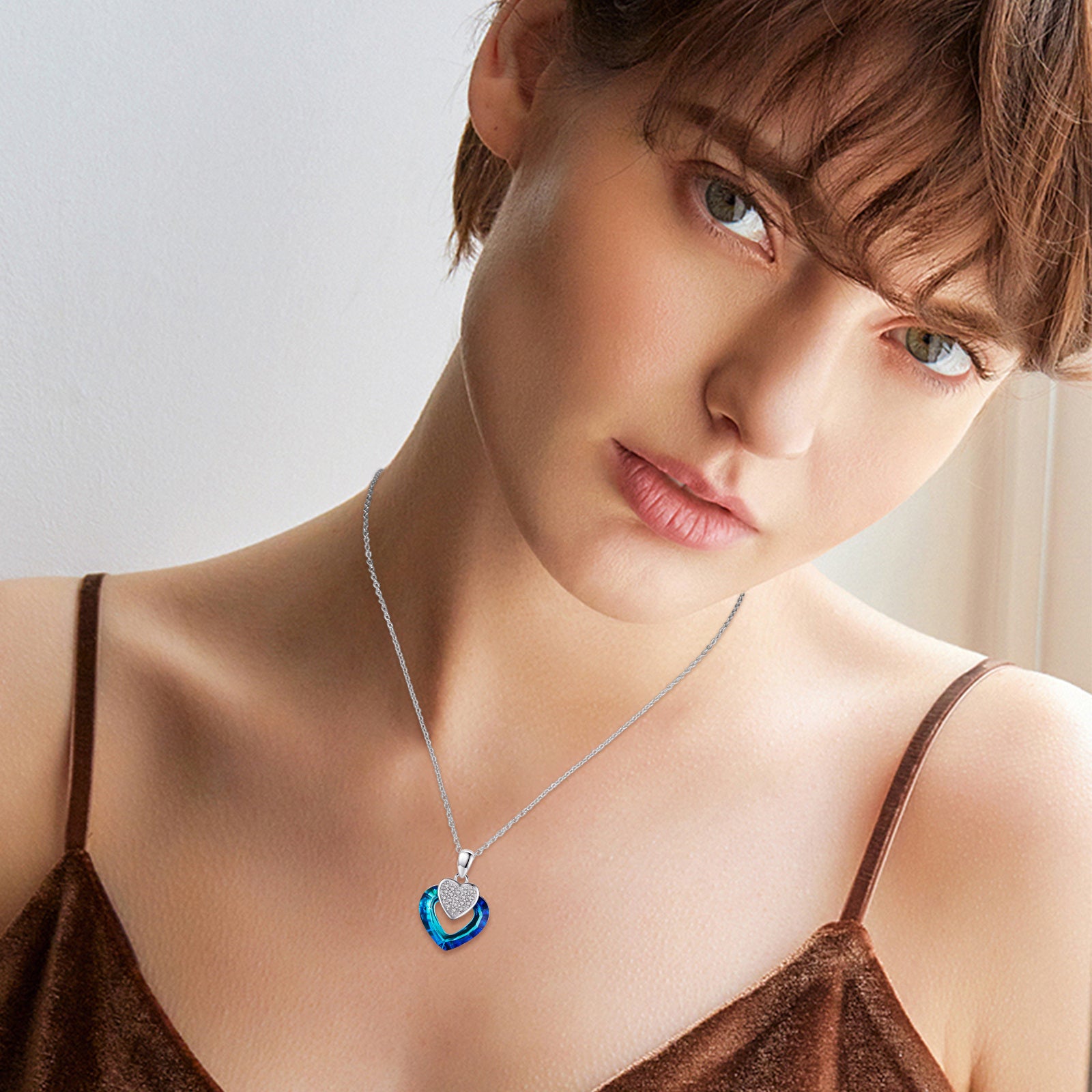 Sterling Silver Heart Crystal Pendant Necklace For Women