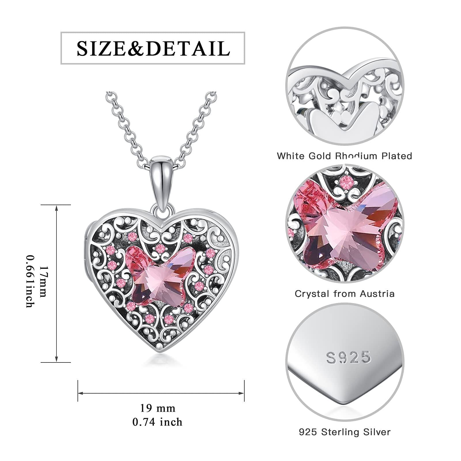 Sterling Silver Purple Butterfly Crystal Heart Personalized Photo Locket Necklace For Women