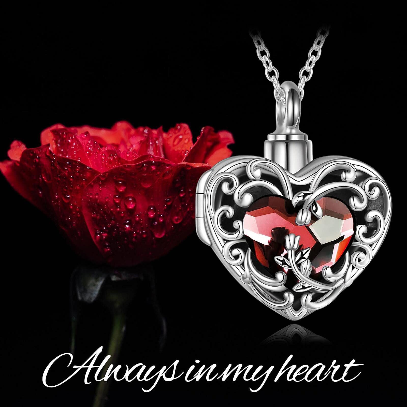 Sterling Silver Heart Crystal Personalised Photo Urn Necklace For Ashes With Engraved Word