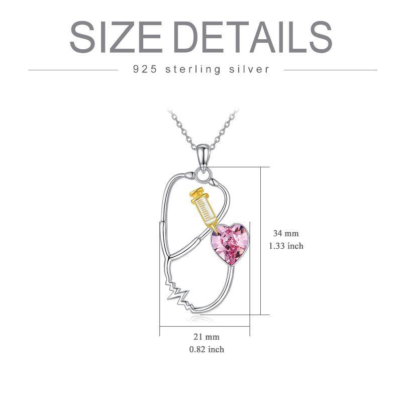 Sterling Silver Heart Shaped Crystal Stethoscope Pendant Necklace