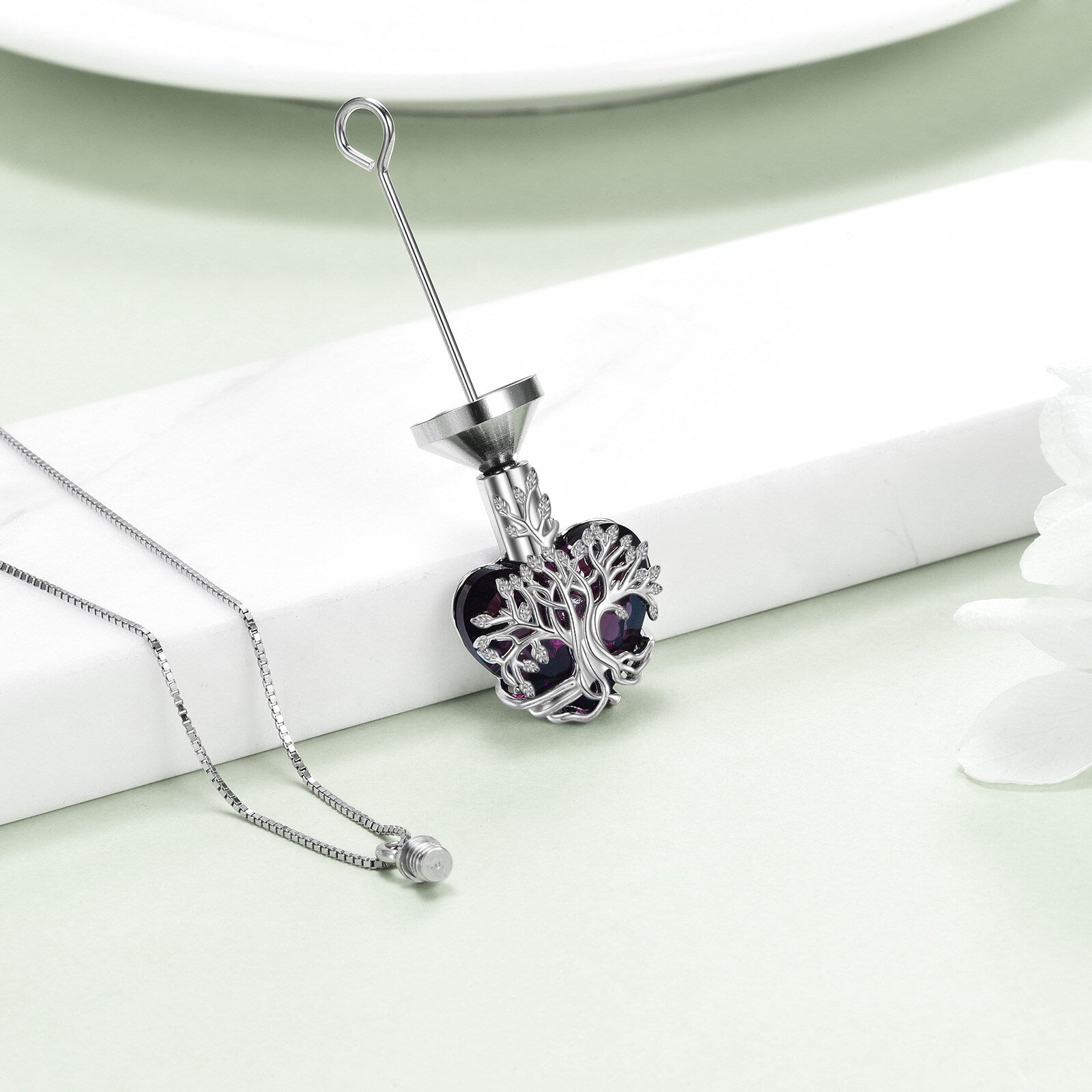Sterling Silver Heart Shaped Yellow Crystal Tree Of Life Urn Necklace for Ashes