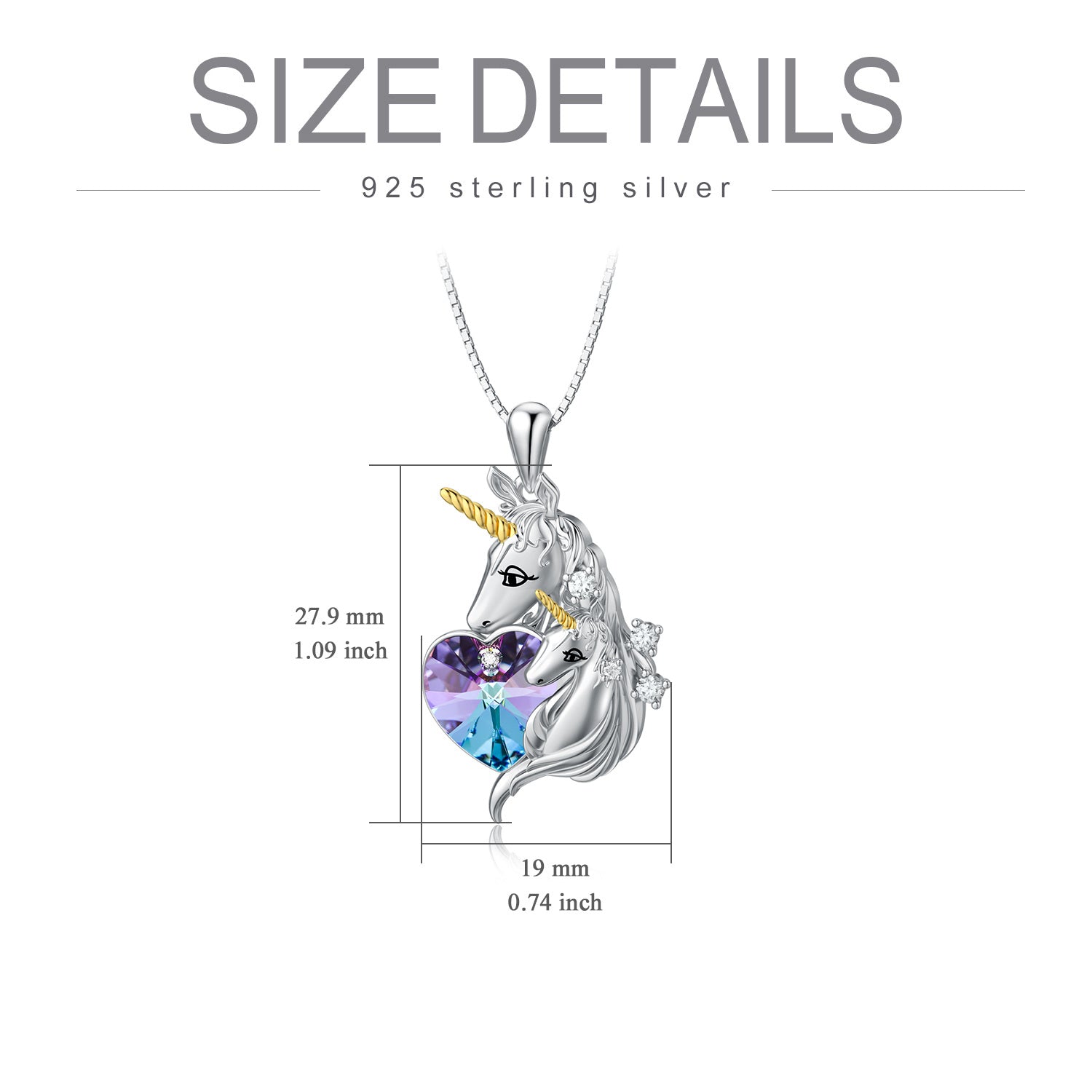 Sterling Silver Heart Shaped Crystal Unicorn Pendant Necklace