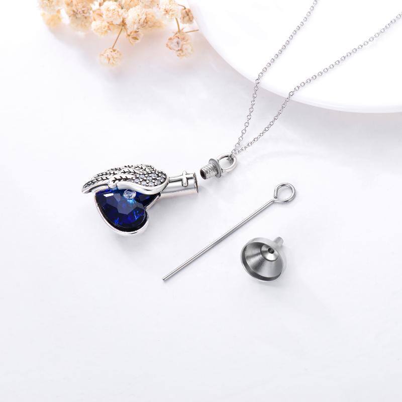 Sterling Silver Heart Cut Crystal Heart Urn Necklace for Ashes