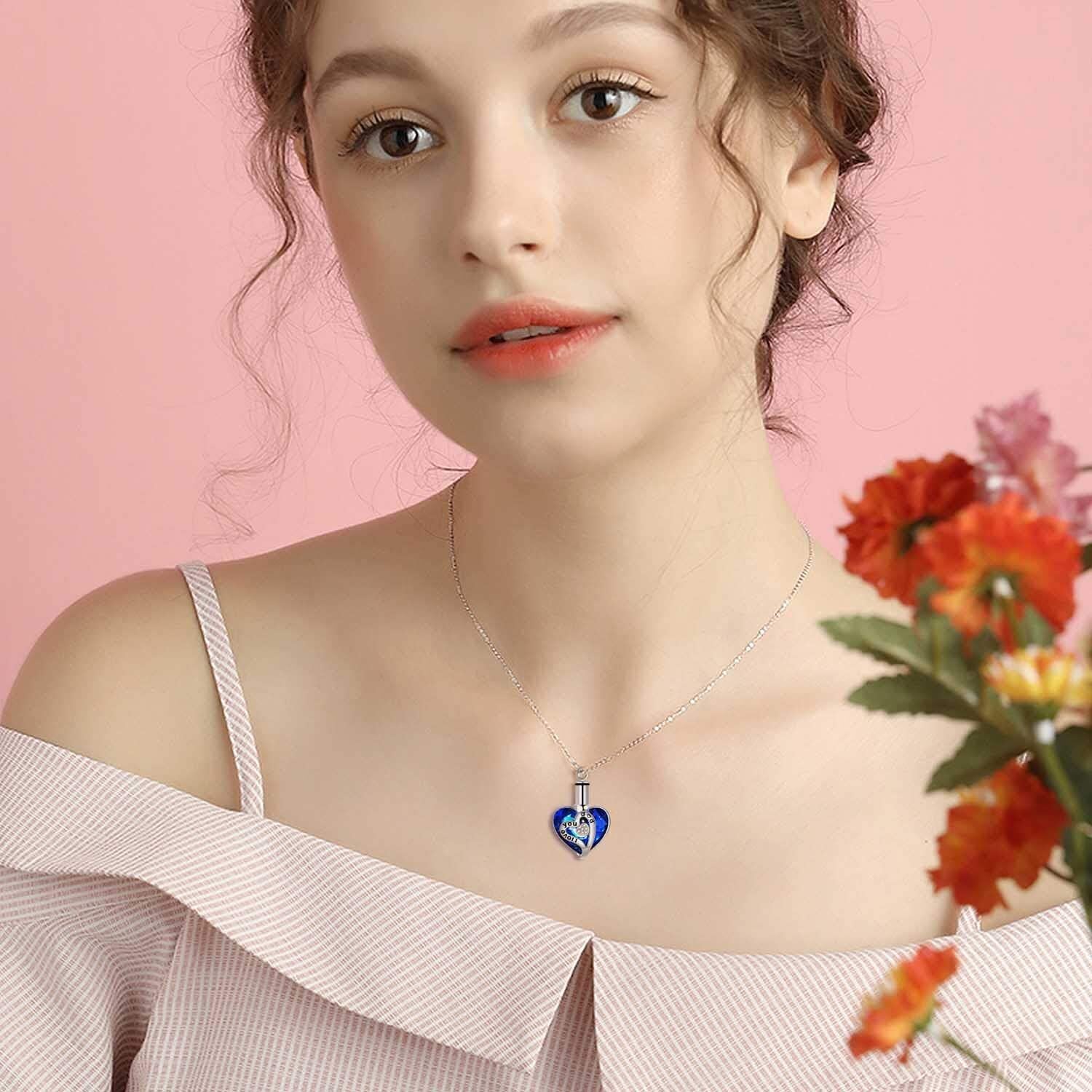 Sterling Silver Heart Crystal Urn Necklace For Ashes