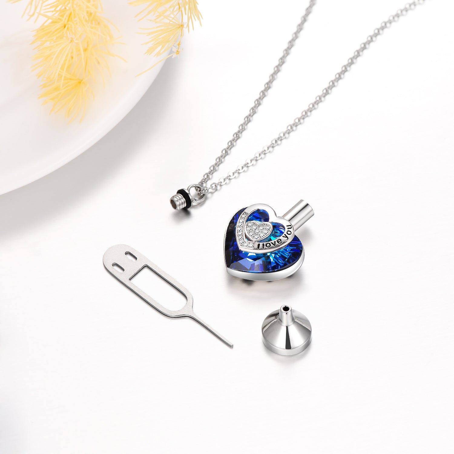 Sterling Silver Heart Crystal Urn Necklace For Ashes With I Love You Forever