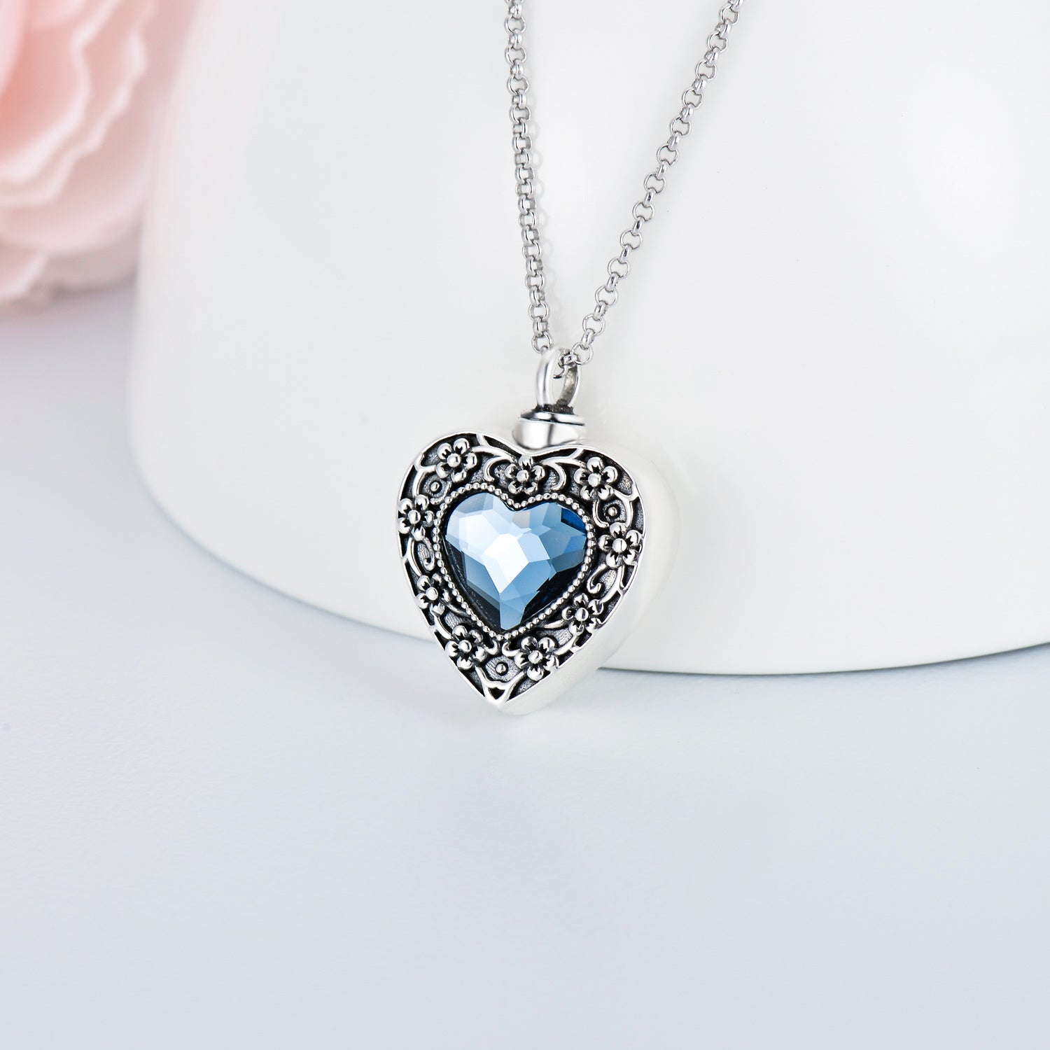 Sterling Silver Heart Crystal Urn Necklace For Ashes