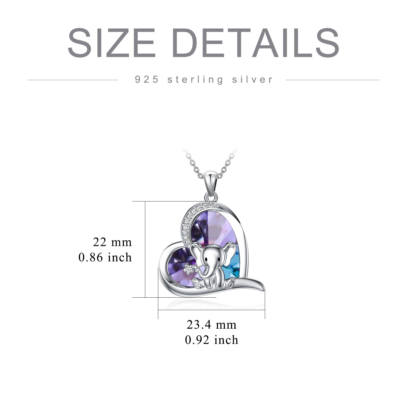 Sterling Silver Heart Crystal With Zircon Elephant & Heart Pendant Necklacev For Women