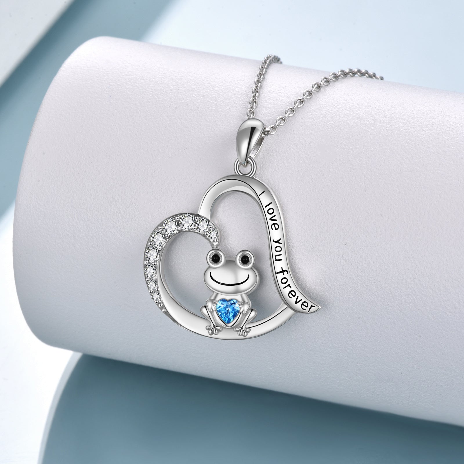 Sterling Silver Heart Cubic Zirconia Frog Pendant Necklace For Women